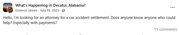Decatur Facebook group discussion recommending our firm